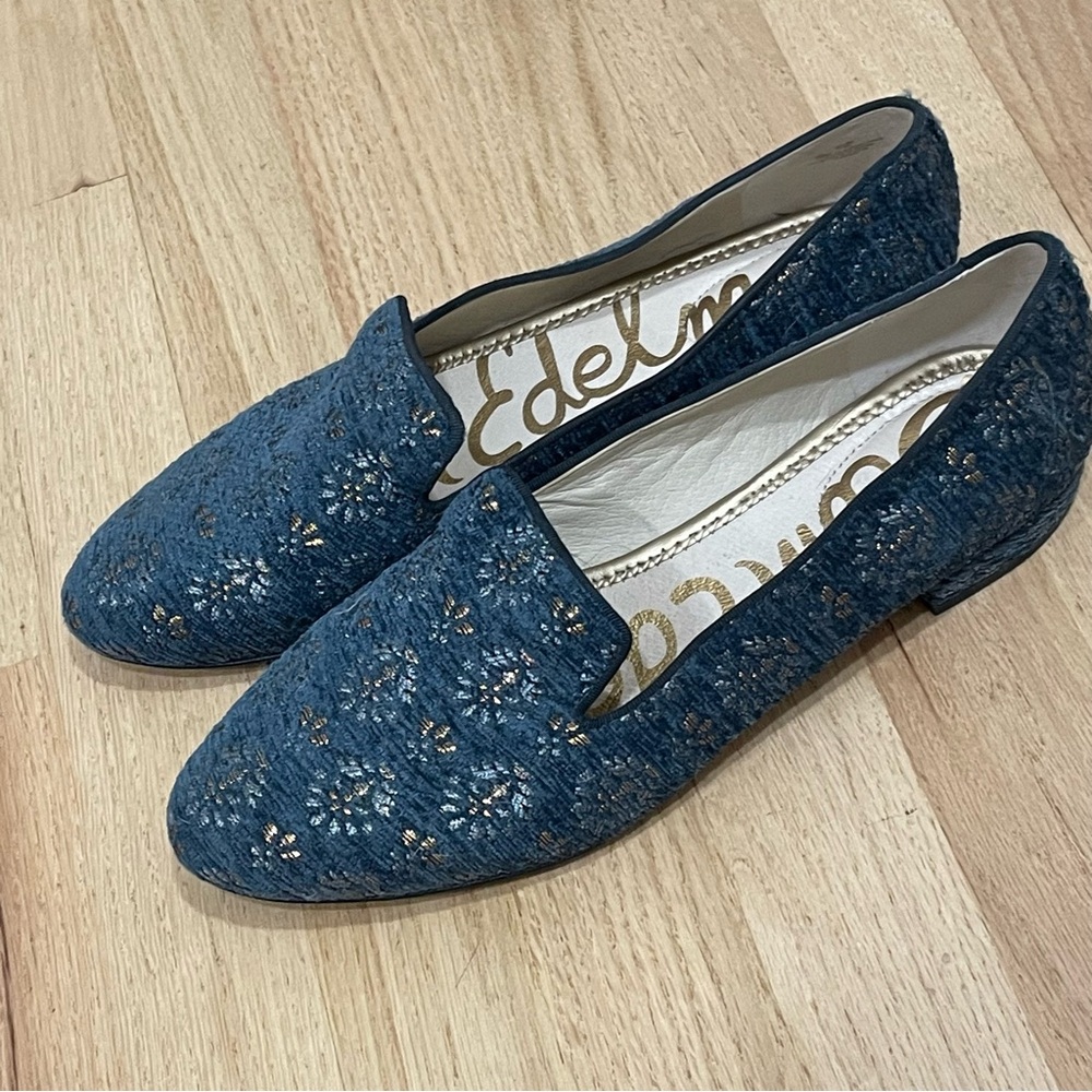 SAM EDELMAN Women’s Size 10 M ~ Blue Jordy Jacquard Loafers Shoes Embroidered